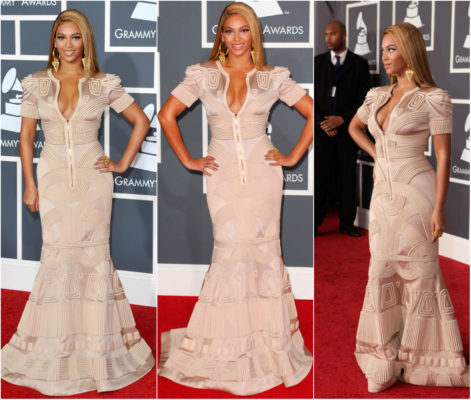 A Look At Beyonce Peach Dress to Grammys Awards