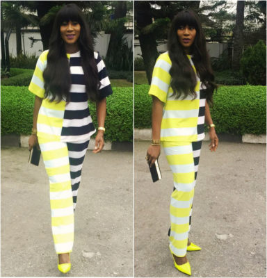 Stephanie Okereke Rocks Colourful Multi Stripe Dress