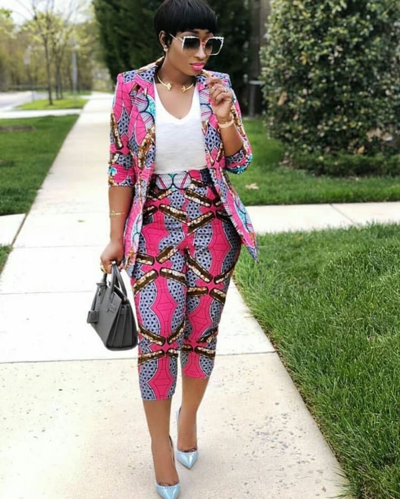 chic ama style rocking an african print suit