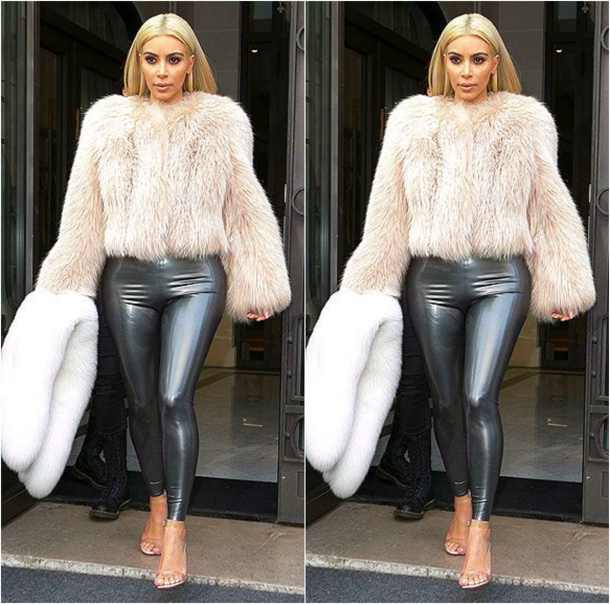 Paris Fashion Week: Kim Kardashian In Fur Coat & Leather Pants