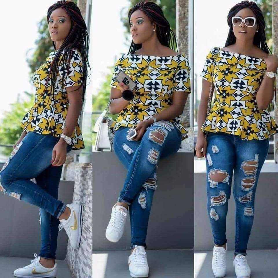 14 Trendy Ankara Tops And Jeans For Curvy Ladies