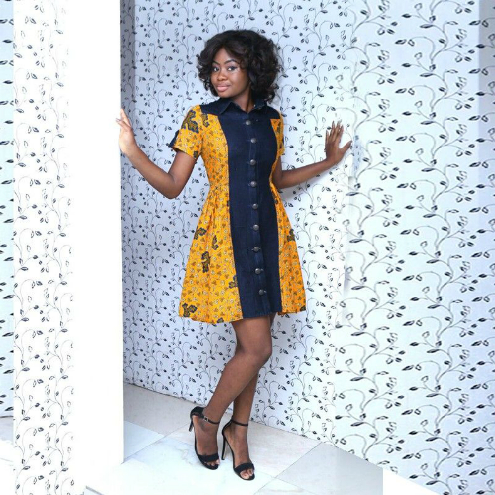 African Print On Denim Dresses