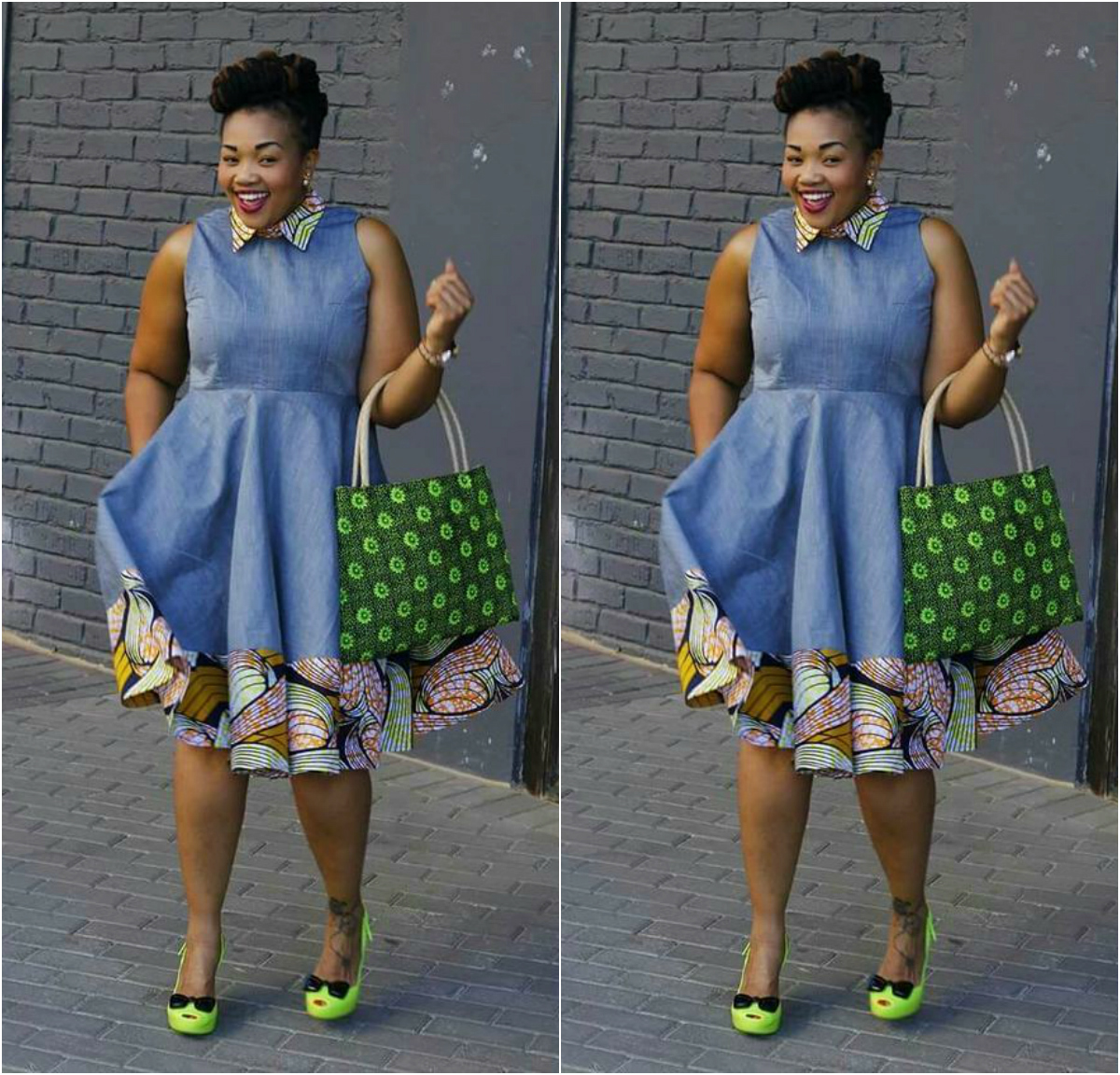 African Print On Denim Dresses AFROCOSMOPOLITAN