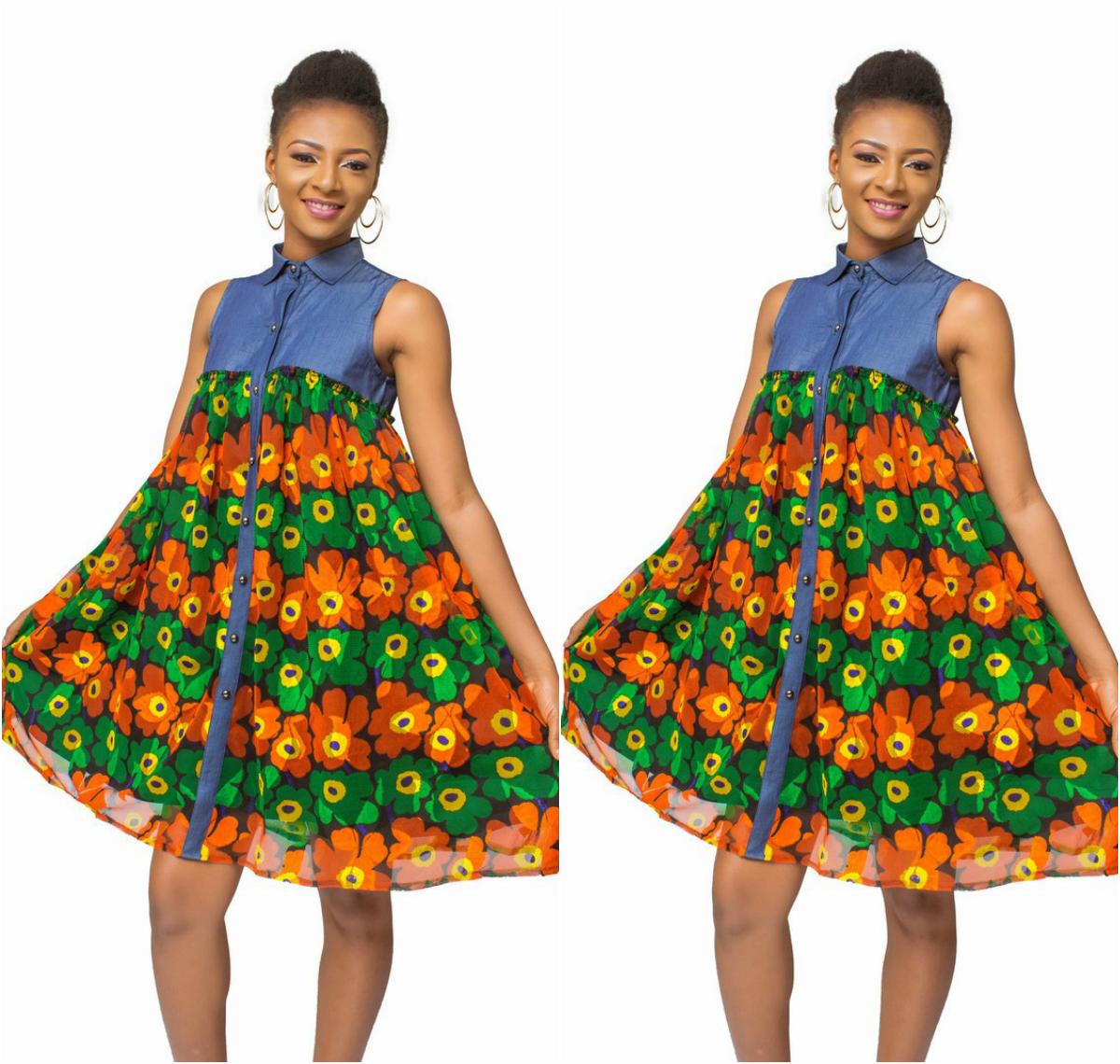 African Print On Denim Dresses