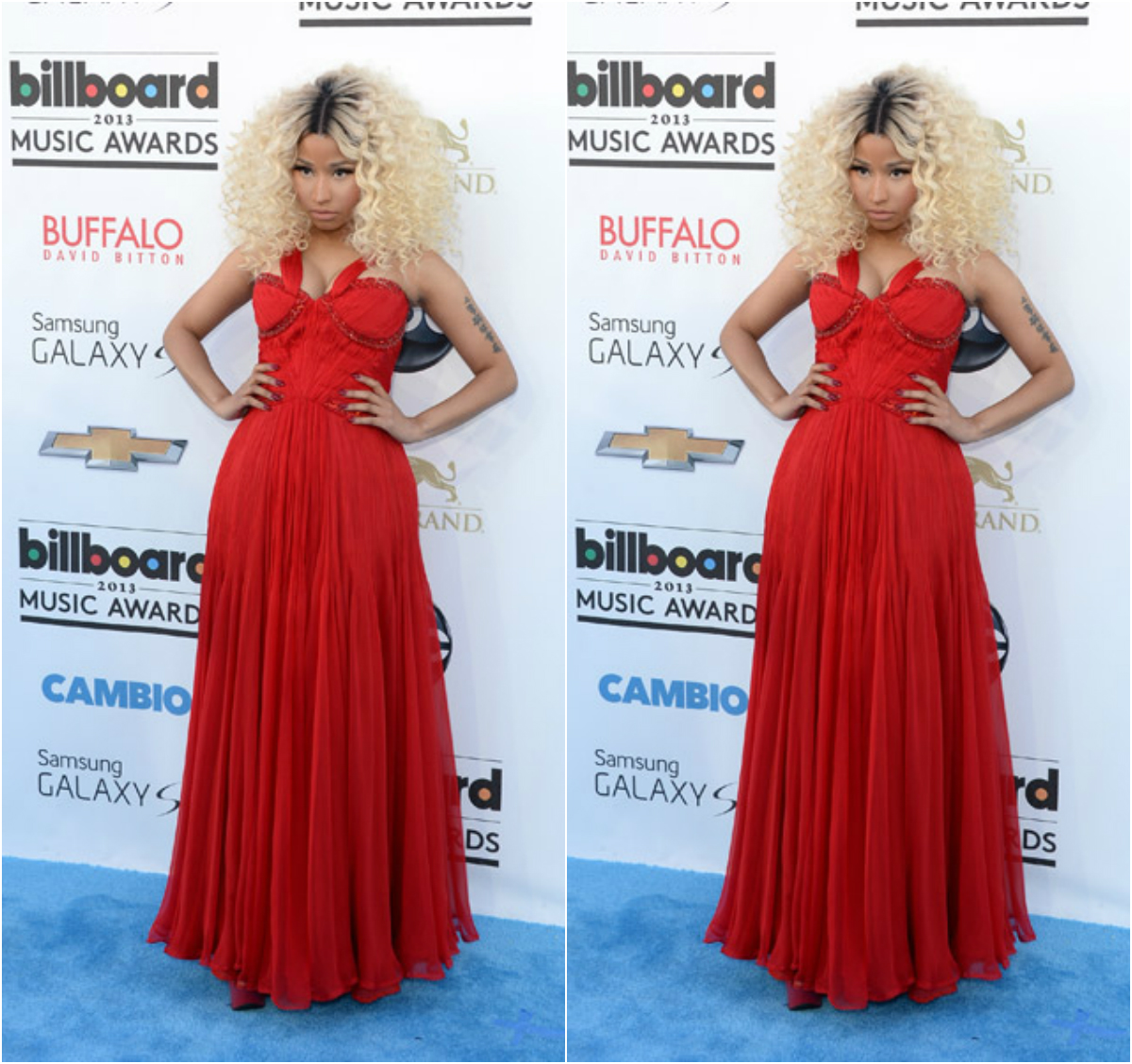 Nicki Minaj Flowy Red Dress At Billboard Music Awards 2013