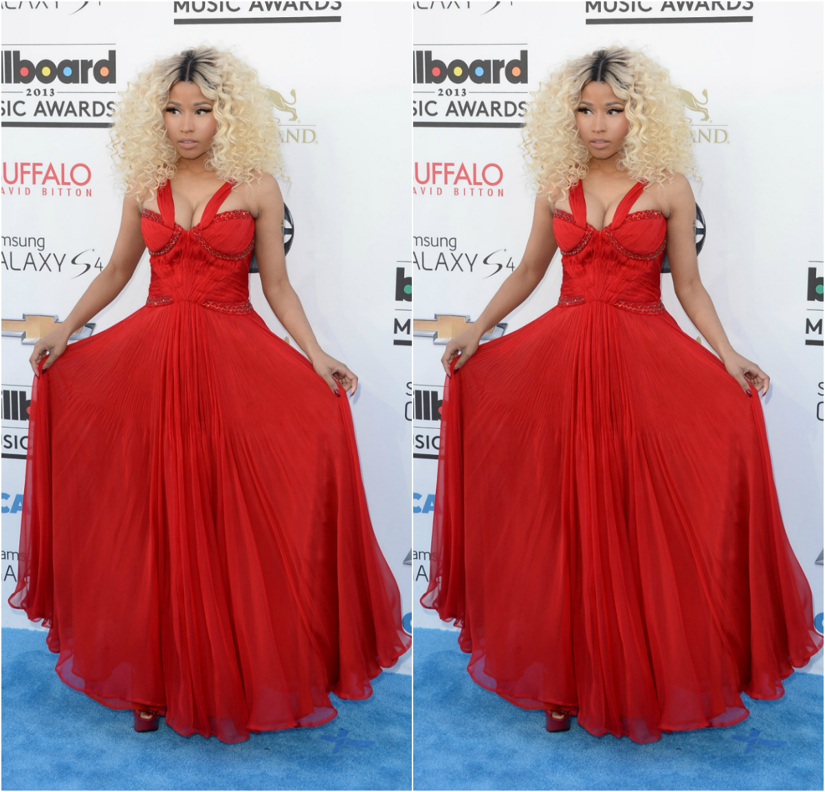 Nicki Minaj Flowy Red Dress At Billboard Music Awards 2013