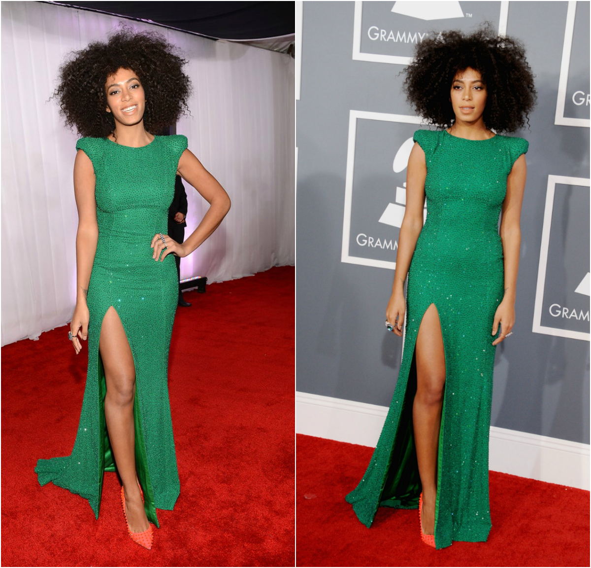 Solange Knowles' Green Sequin Dress To The Grammys