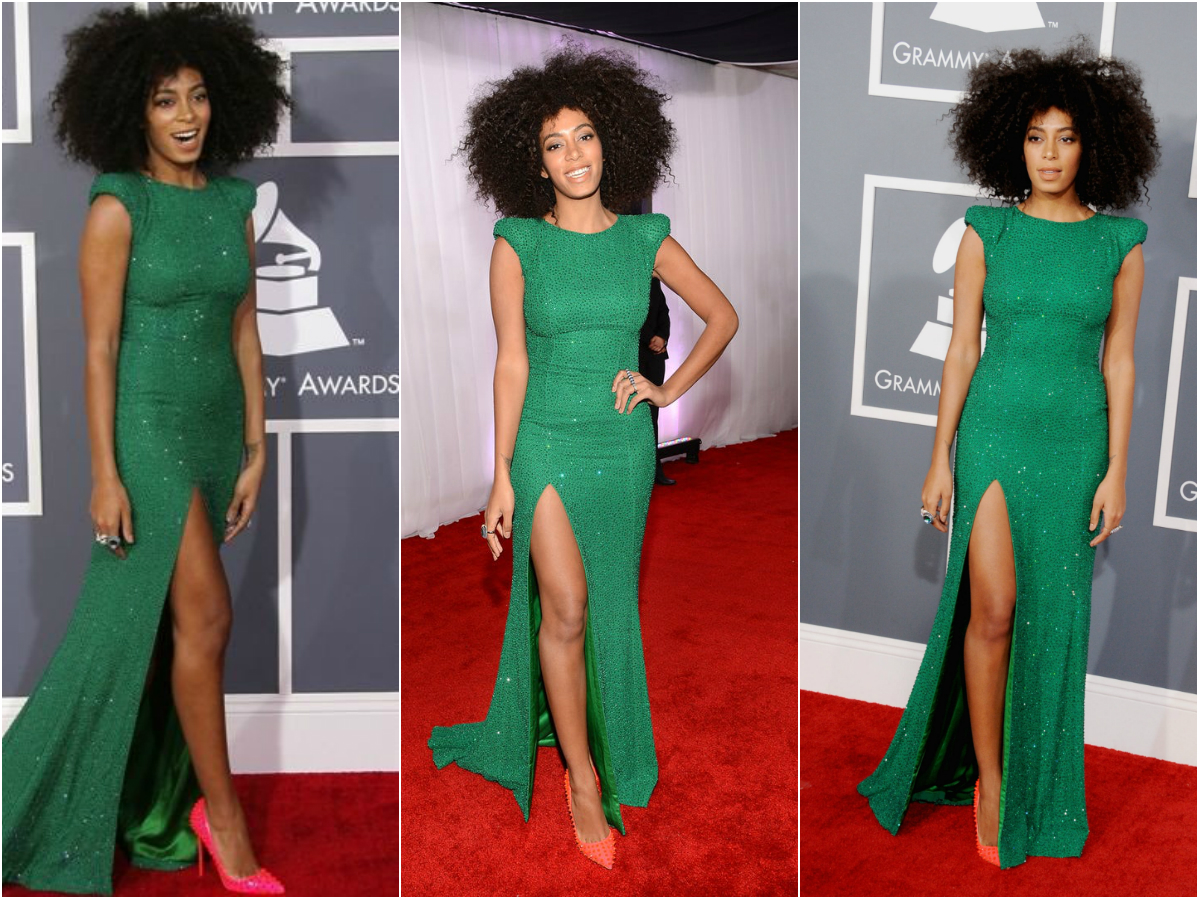 Solange Knowles' Green Sequin Dress To The Grammys