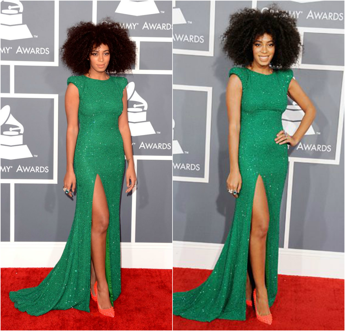 Solange Knowles' Green Sequin Dress To The Grammys