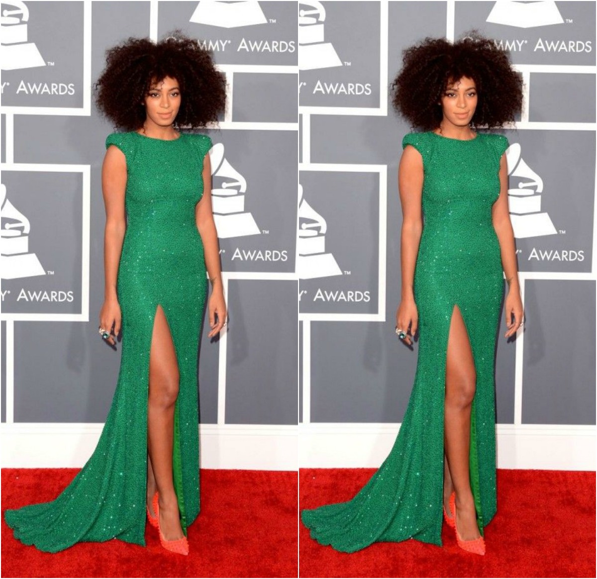 Solange Knowles' Green Sequin Dress To The Grammys