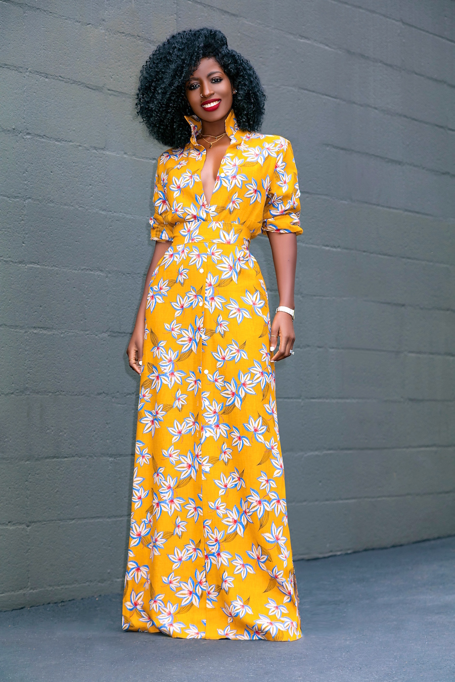 Yellow Floral Printed Maxi Dress From Style Pantry