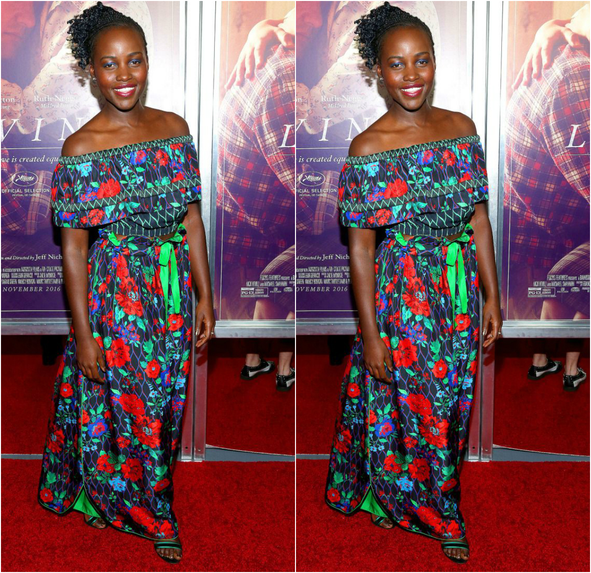 Lupita Nyong'o In A Lovely Off The Shoulder Floral Dress