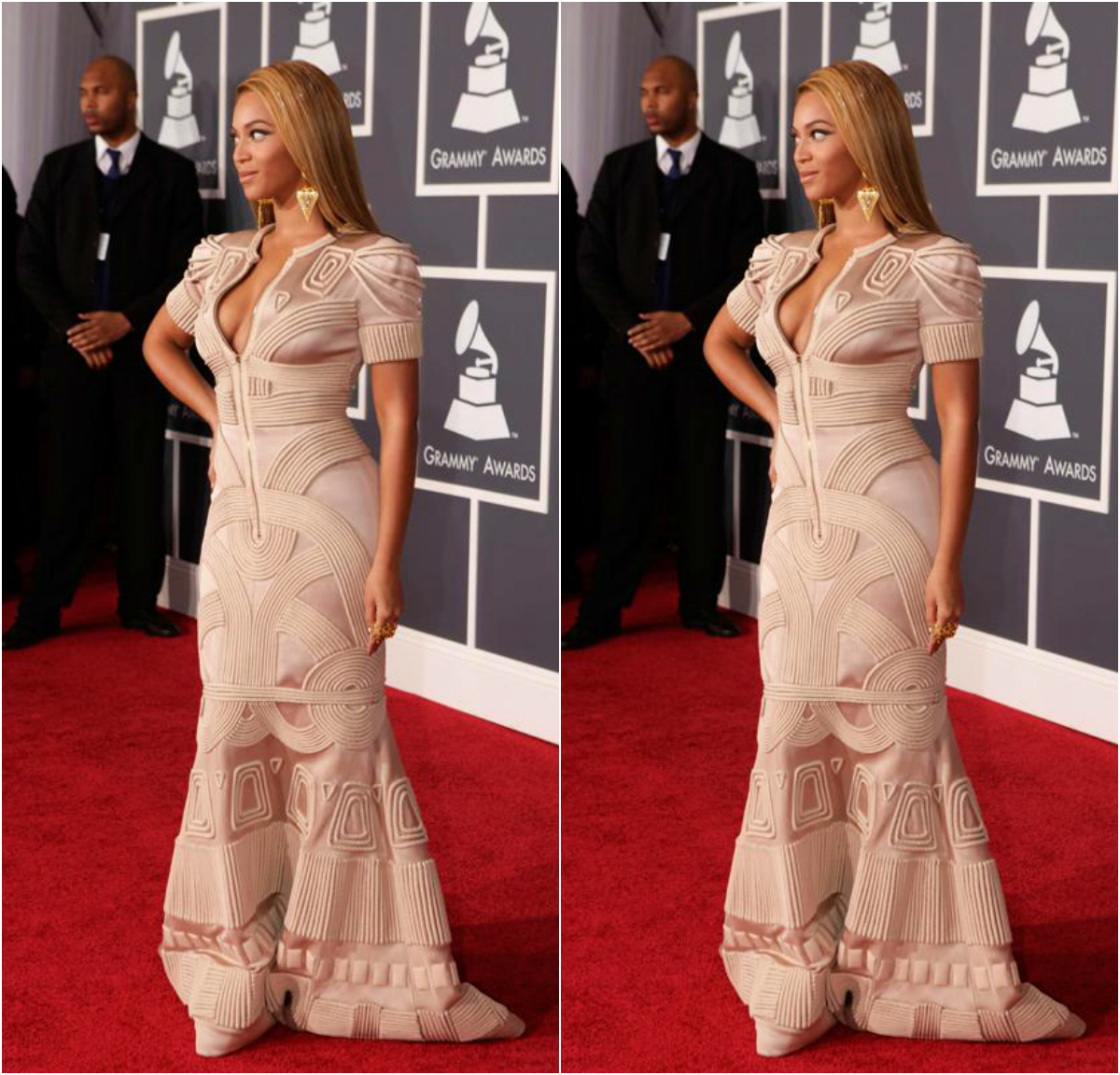 A Look At Beyonce Peach Dress to Grammys Awards