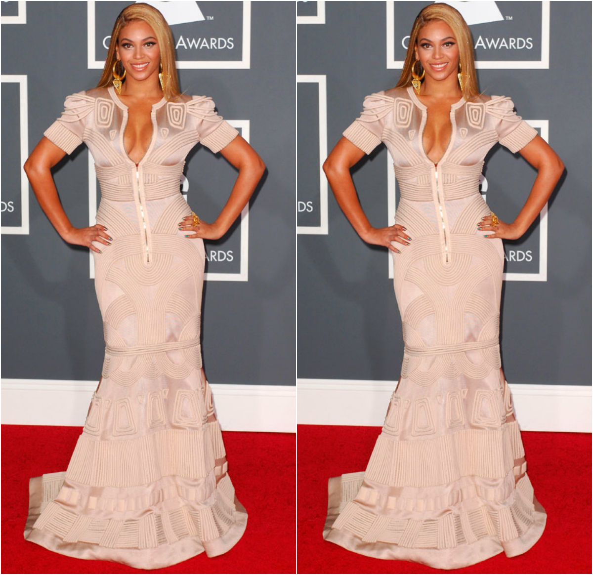 A Look At Beyonce Peach Dress to Grammys Awards