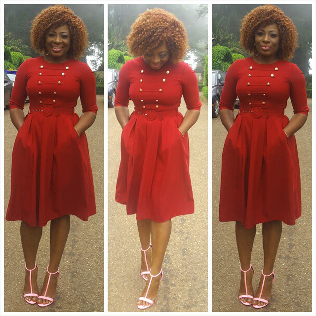 Ghanaian Actress Gloria Sarfo In A Wine Dress