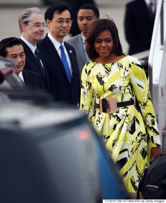 Michelle Obama Arrives Japan In A Classy and Stylish Kenzo Floral Print Dress