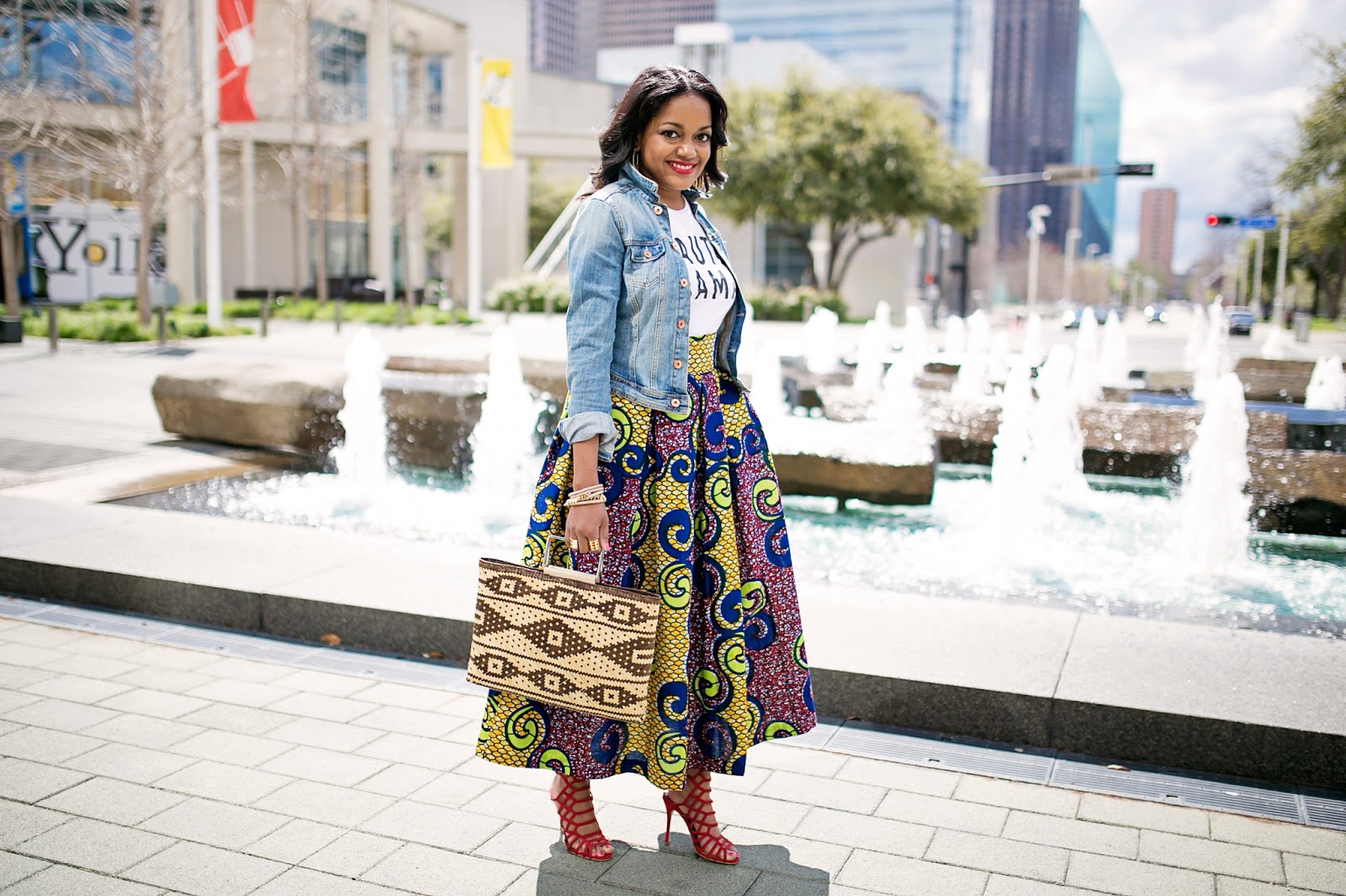 The Ankara Maxi Skirt and Denim Jacket Ensemble